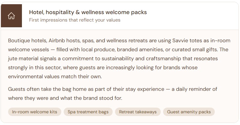 Hotel, Hospitality & welcome packs